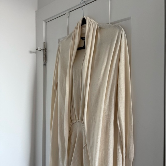 BCBG cream cotton silk long open front waterfall drape cardigan - XS - Picture 3 of 6